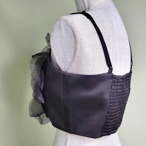 Rachel Zoe Black Oversized Flower Organza Crop Top Adj Straps Dress Event Med - Picture 3 of 13